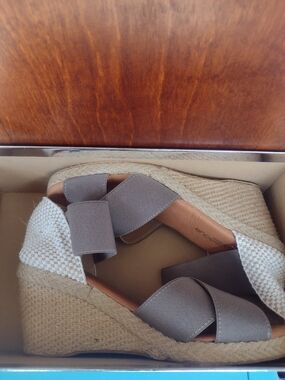 Andre Assous Taupe Elastic Cross-Strap Wedge Espadrilles
